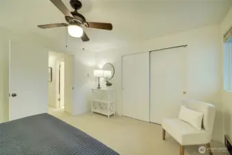 Ceiling fan and double closet!