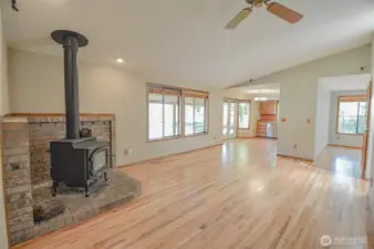 Open Concept living to Kitchen and Dining room