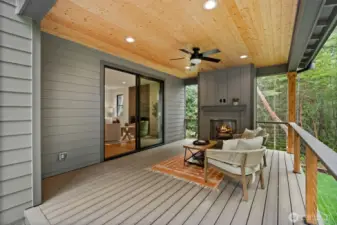 Covered deck with gas fireplace