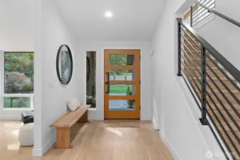 entry area, metal railings to go upstairs