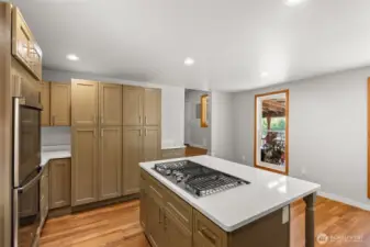 Kitchen with slide out pantry shelves