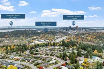 Located just 2.5 miles from Downtown Bellevue, this home offers quick access to shopping, dining, and business hubs. Downtown Seattle is also within reach at 12.3 miles, making it a convenient spot for commuters.