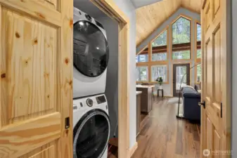 Cleverly tucked in the hallway, the laundry closet offers a convenient, space-saving feature for everyday living.