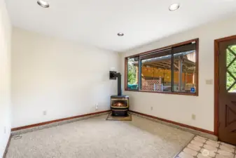 Flex room: Great opportunity for a guest room by completing the wall and completing wall and adding a door. Separate entrance, gas fireplace, bathroom with shower downstairs. Multigenerational living opportunity? Room rental?