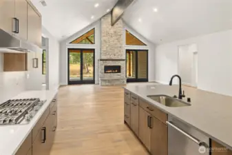 Gas range and quartz countertops
