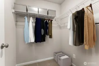 Primary Walk in Closet. Photos not of actual home. This is the same plan virtually staged. Plan, Colors, and options package may vary on actual home.