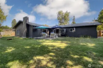 Back yard with sprinkling system