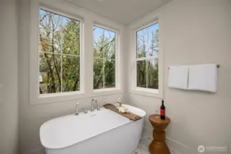 Primary soaking tub wired for tub lighting.