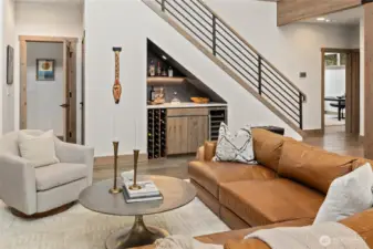 Custom bar with beverage refrigerator