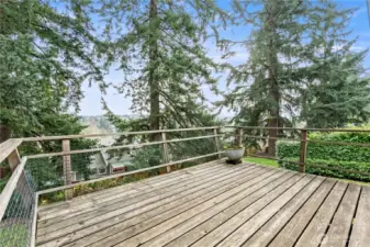 Back deck overlooking the valley with the Cascades and Mt Rainier beyond