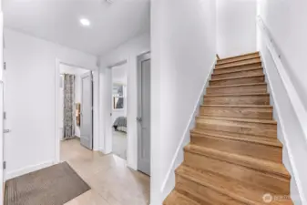 Lower level entry with stairs leading to main floor.