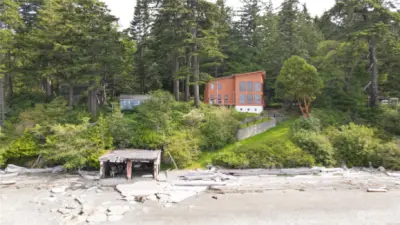 View from water, showing old boathouse.