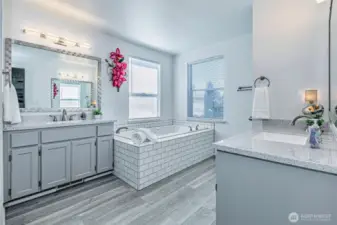 Master bathroom suite is remodeled and peaceful.