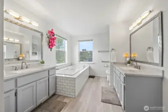 Master bathroom boast separate vanities, a large shower and soaking tub. Fully remodeled!
