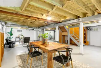 Basement has multiple storage areas, laundry and access to the back yard.