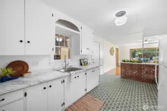 The galley kitchen is spacious, with lots of counterspace.