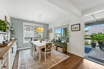There is a glass door from the dining/great room out to the deck.