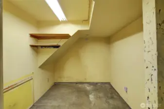 Unfinished basement with tons of storage, systems, and garage access.