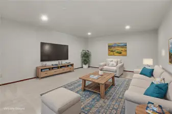 The main level family room creates a versatile, multi-use space perfect for today’s flexible lifestyles. Virtually staged.