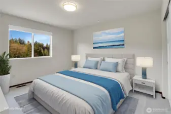 Bright, spacious bedroom #1 on the main floor. Virtually staged.