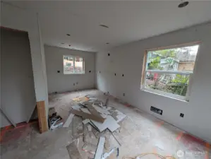 Second floor, kitchen and living