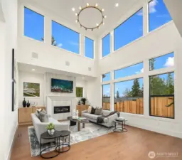 Two story great room that overlooks the private backyard