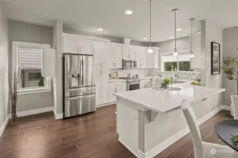 quartz counter tops with full height backsplash