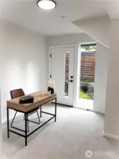 Lower level bedroom/office. Model unit, finishes may vary.