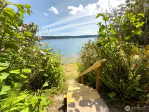 The stairway down to the waterfront makes exploring the lot easier.