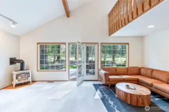 Living room opens to deck