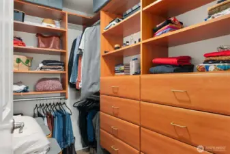 Closet space is maximized with upgraded storage system.