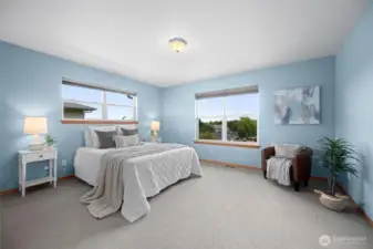 Primary Bedroom with Peakaboo Views of Mt. Baker.