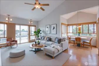 Living room and breakfast nook or workspace.