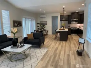 Another angle of living area and kitchen.