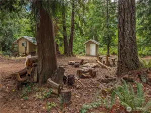 Bunkhouse to the left, pumphouse to the right