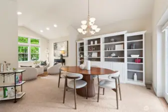 Gracious dining room for all your special meals. Lots of shelves for storage and decor.