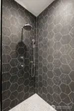 Primary Shower Finished w/ Designer Tile.