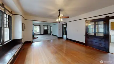 Large Dining area with built-ins and window seats with storage