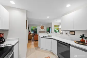 Wonderful light throughout this home from overhead and from big windows in the living area.