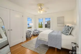 Upstairs second bedroom with lake views.