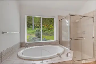Primary bath soaking tub & separate shower