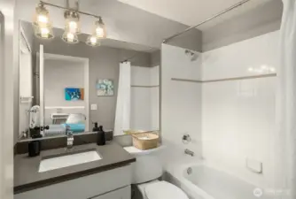 Full guest bath is stylishly updated