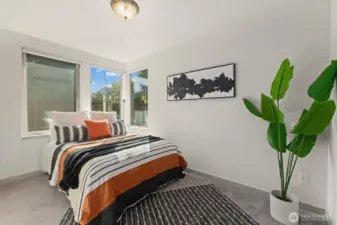 First floor guest bedroom with custom top down bottom up shades