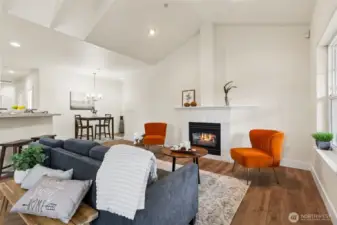 Cozy gas fireplace is ready to go for winter.