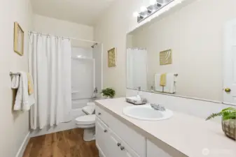 Full hall bath with new tub and surround.