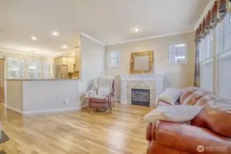 Beautiful real oak hardwood floors. Cozy gas fireplace. Natural light.