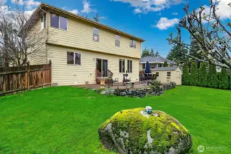 Level backyard with southern exposure creates a highly usable outdoor environment.