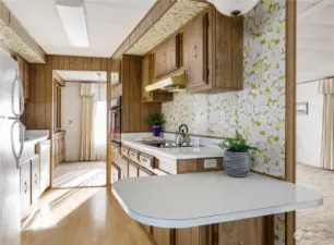 Kitchen comes equipped with all the appliances you see.  Nice breakfast counter