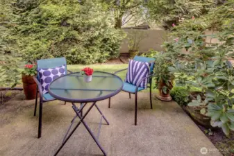 Cozy and charming patio creates the perfect setting for morning coffee or alfresco dining.
