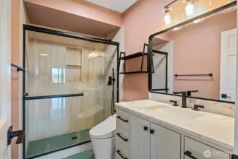 Stunningly updated full bath on the lower level.